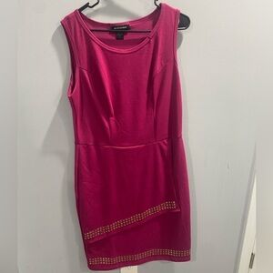 Ashley Stewart hot pink sleeveless cotton dress w/ gold accents -size 12